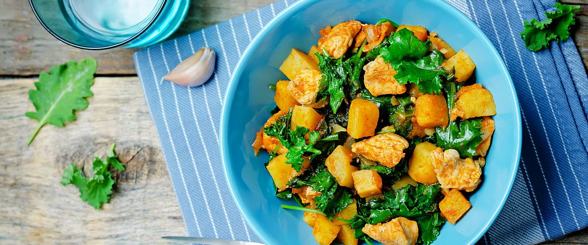 turkey, sweet potato and kale hash