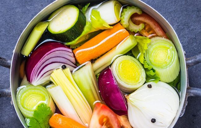 vegetables in a stock pot