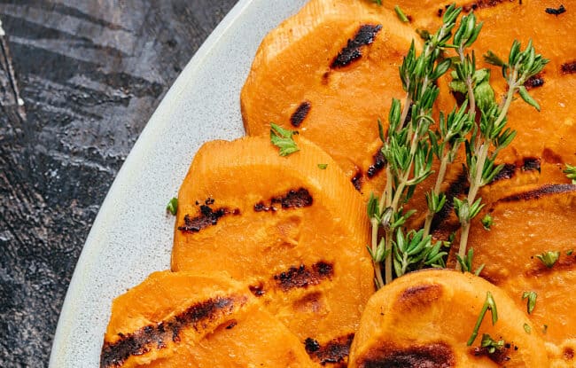 grilled sweet potato slices with thyme