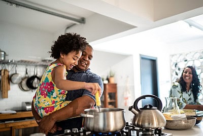 family cooking in the kitchen